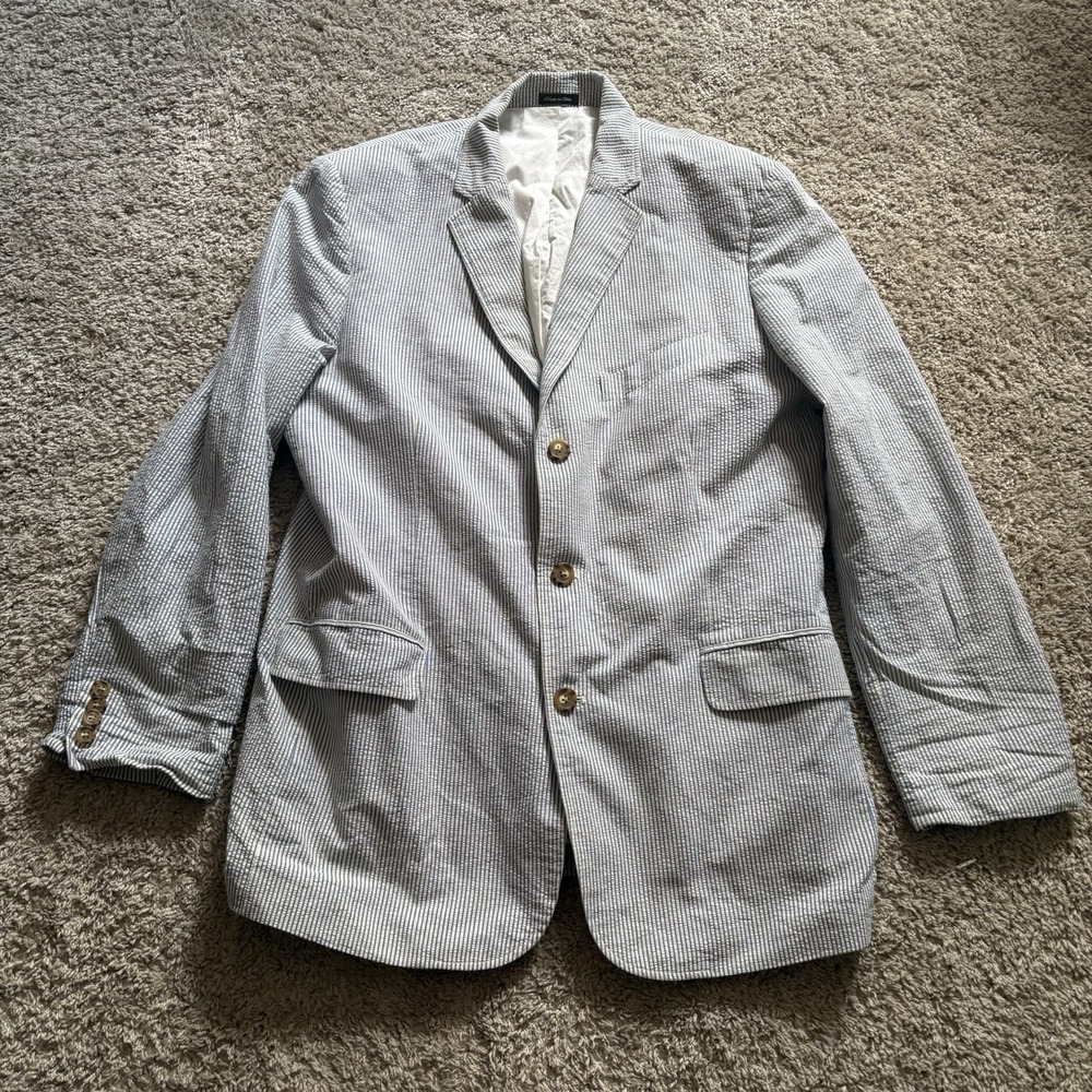 J. Crew Seersucker Blazer Jacket Men's 40R Light Blue White Preppy